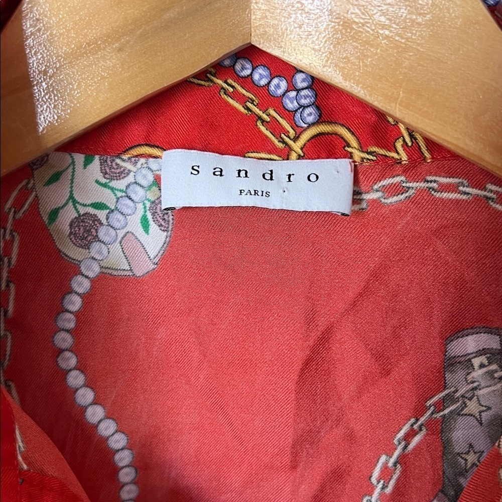 Sandro red silk cowboy boot western style long sleeve dress - Picture 7 of 16